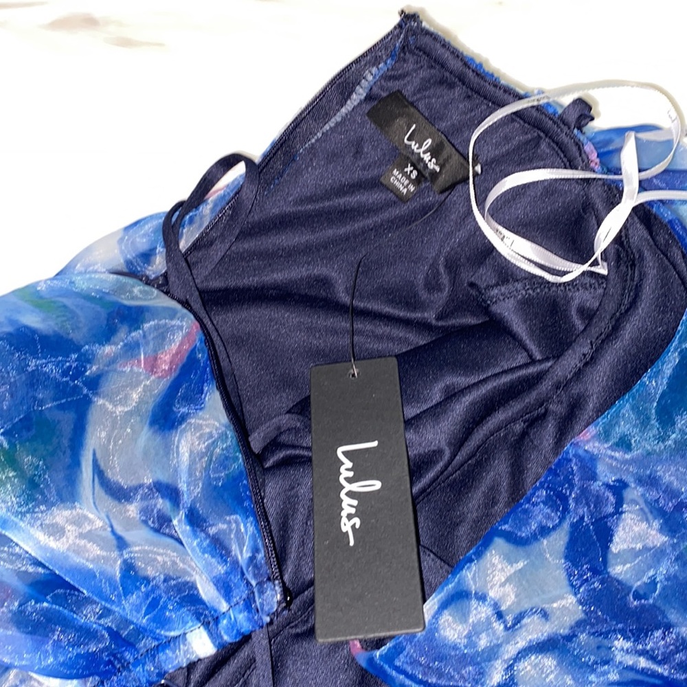 Lulu's Blue Floral Spaghetti-Strap Maxi Dress with Pink Highlights - Picture 9 of 11